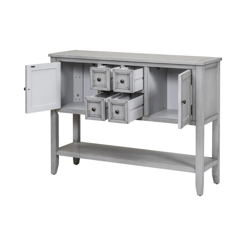 Console avec tiroirs et étagère inférieure, style antique bleu / rétro, pour 1 personne