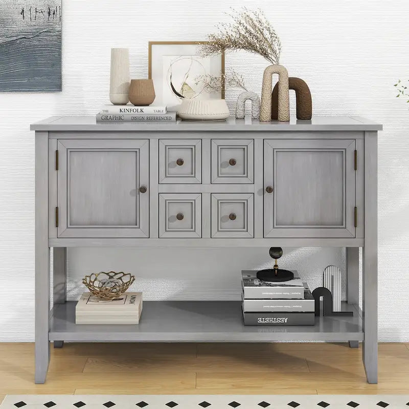 Console avec tiroirs et étagère inférieure, style antique bleu / rétro, pour 1 personne