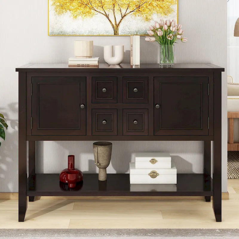 Console avec tiroirs et étagère inférieure, style antique bleu / rétro, pour 1 personne