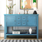Console avec tiroirs et étagère inférieure, style antique bleu / rétro, pour 1 personne