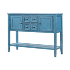 Console avec tiroirs et étagère inférieure, style antique bleu / rétro, pour 1 personne