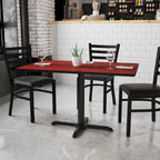 Table rectangulaire en stratifié acajou / noir / naturel / noyer avec piètement en X, 2 places