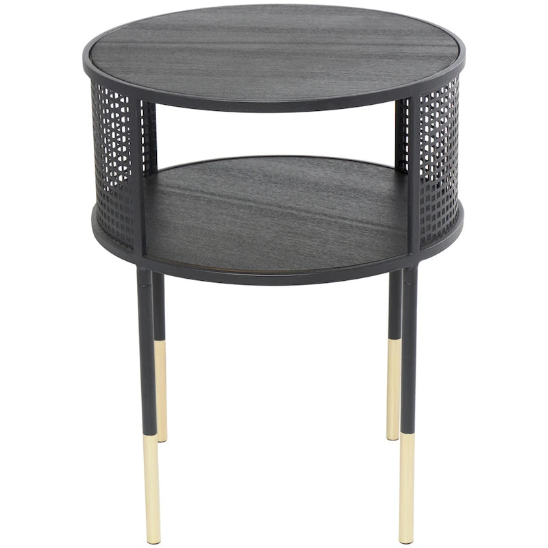 Table d'appoint/basse géométrique en métal noir – Pieds dorés, 1 étagère, pour 1 personne