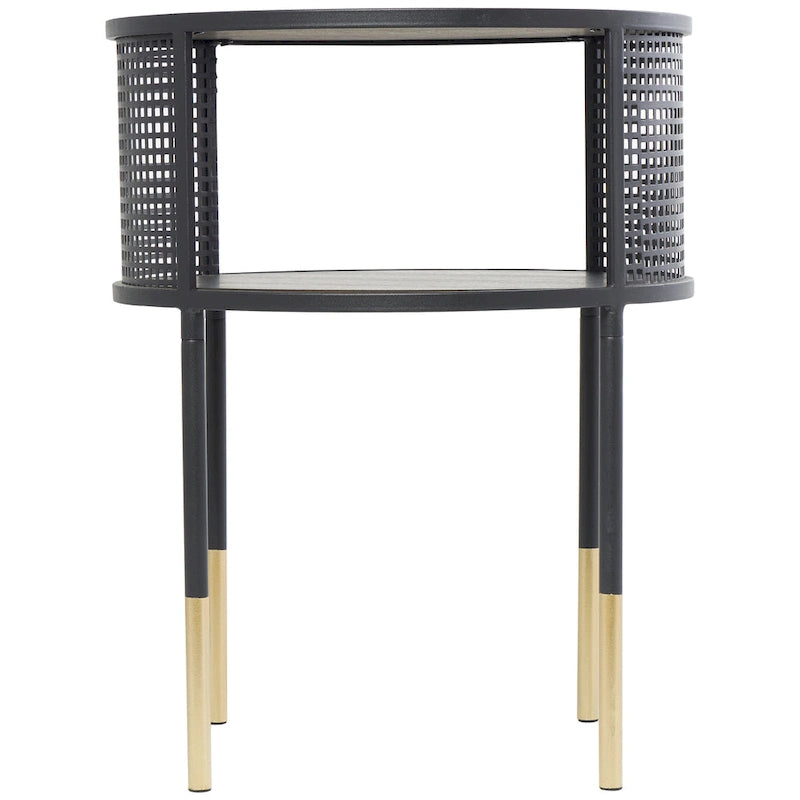 Table d'appoint/basse géométrique en métal noir – Pieds dorés, 1 étagère, pour 1 personne