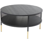 Table d'appoint/basse géométrique en métal noir – Pieds dorés, 1 étagère, pour 1 personne