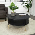 Table d'appoint/basse géométrique en métal noir – Pieds dorés, 1 étagère, pour 1 personne