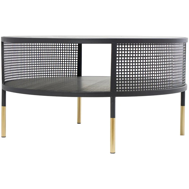 Table d'appoint/basse géométrique en métal noir – Pieds dorés, 1 étagère, pour 1 personne