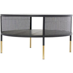 Table d'appoint/basse géométrique en métal noir – Pieds dorés, 1 étagère, pour 1 personne