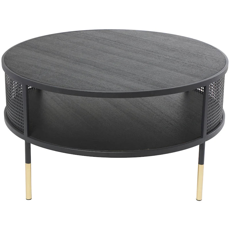 Table d'appoint/basse géométrique en métal noir – Pieds dorés, 1 étagère, pour 1 personne