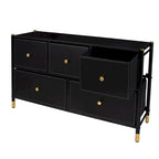 Commode 4 ou 5 tiroirs en simili cuir noir/blanc avec détails dorés
