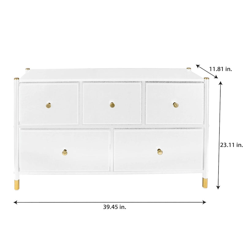 Commode 4 ou 5 tiroirs en simili cuir noir/blanc avec détails dorés