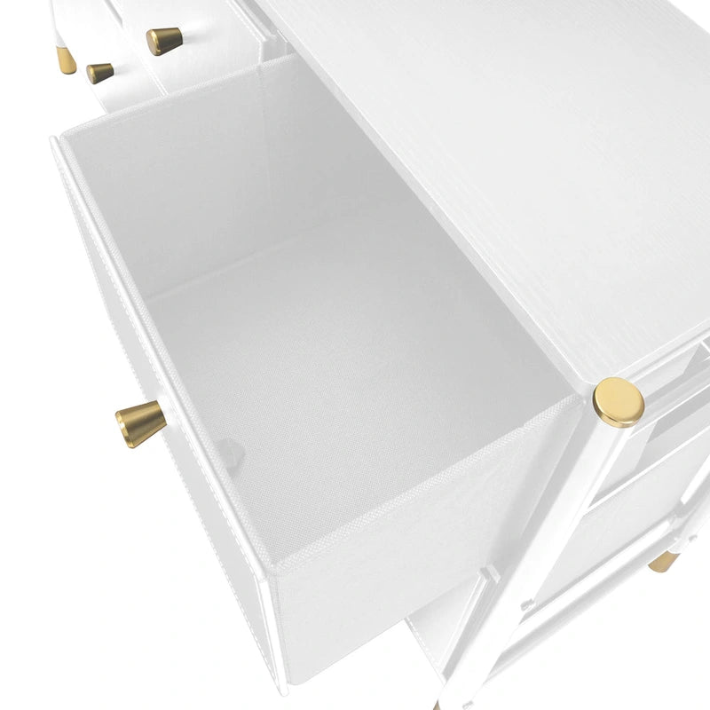 Commode 4 ou 5 tiroirs en simili cuir noir/blanc avec détails dorés