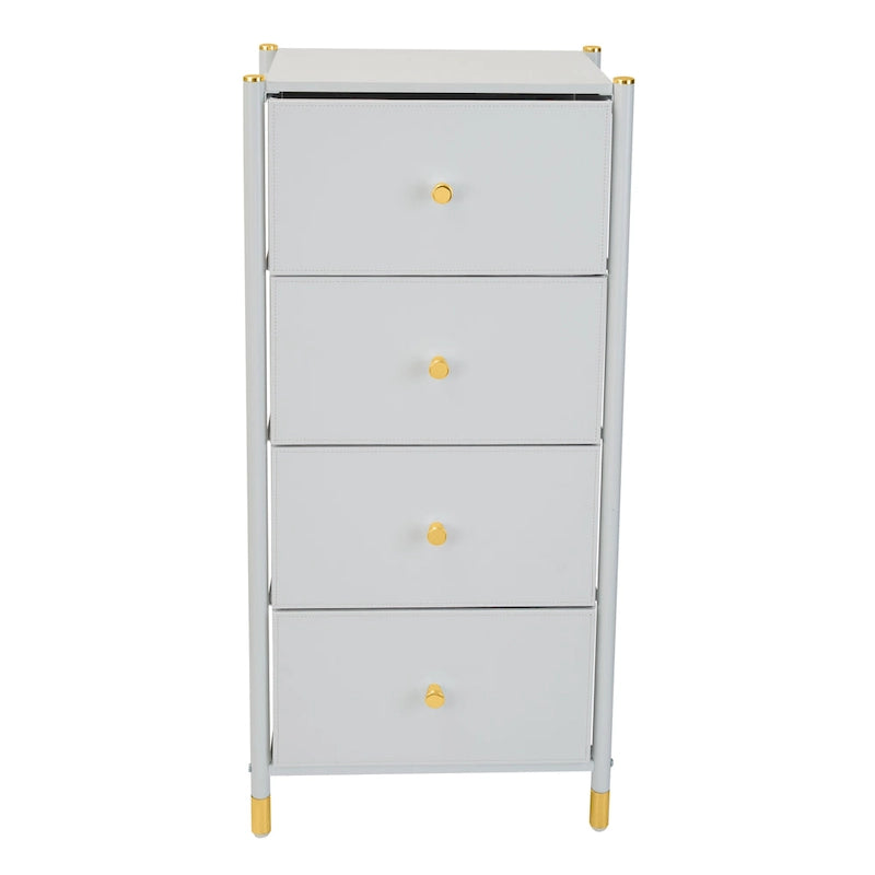 Commode 4 ou 5 tiroirs en simili cuir noir/blanc avec détails dorés