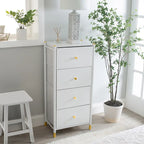 Commode 4 ou 5 tiroirs en simili cuir noir/blanc avec détails dorés