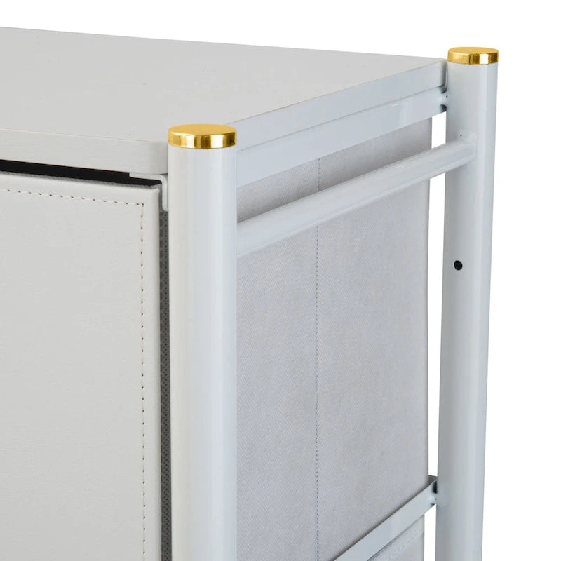 Commode 4 ou 5 tiroirs en simili cuir noir/blanc avec détails dorés