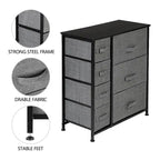 Commode de rangement grise à 7 tiroirs – Cadre en acier, tiroirs en tissu, pour 1 personne