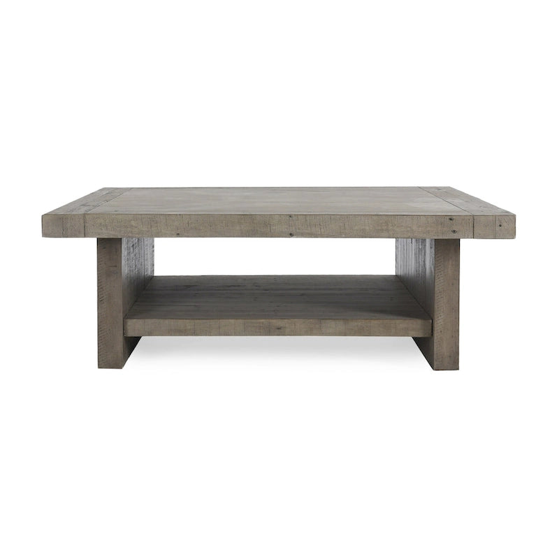 Table basse carrée grise, style industriel, plateau stratifié, 1 personne
