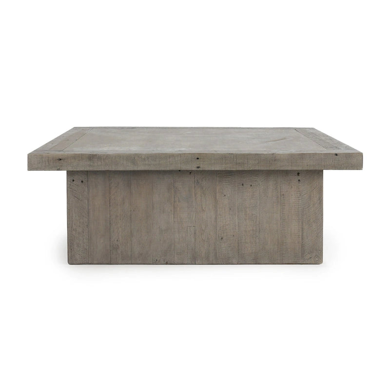 Table basse carrée grise, style industriel, plateau stratifié, 1 personne