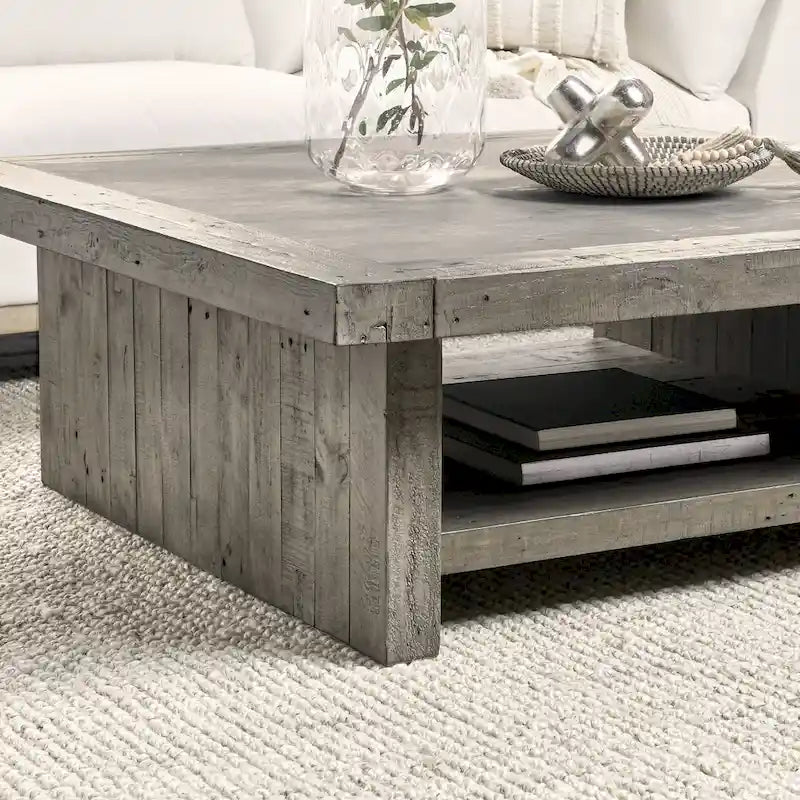 Table basse carrée grise, style industriel, plateau stratifié, 1 personne