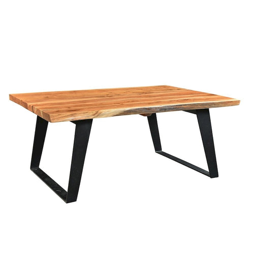 Table basse en acacia à bords irréguliers marron et noir – Pieds en fer, pour 1 personne