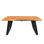 Table basse en acacia à bords irréguliers marron et noir – Pieds en fer, pour 1 personne