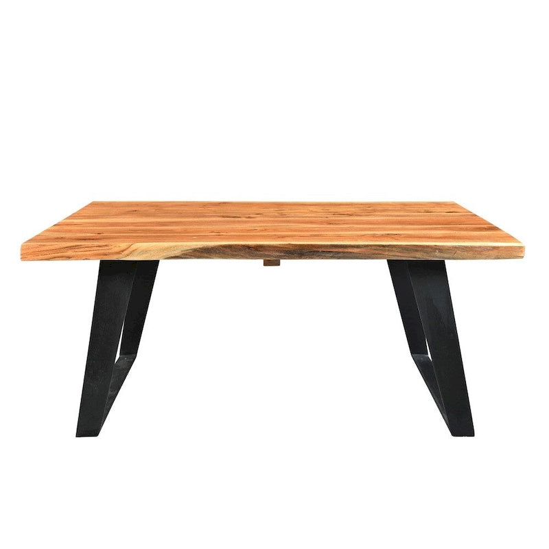 Table basse en acacia à bords irréguliers marron et noir – Pieds en fer, pour 1 personne