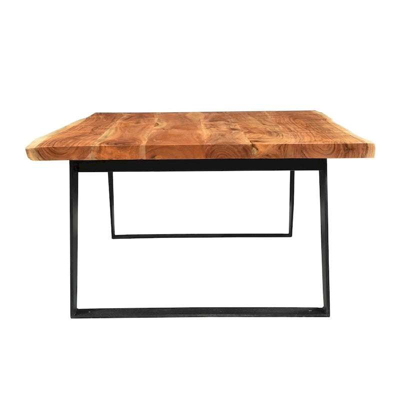 Table basse en acacia à bords irréguliers marron et noir – Pieds en fer, pour 1 personne