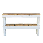 Console 2 niveaux blanche et naturelle, plateau en bois recyclé, 1 personne