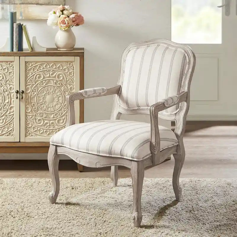 Fauteuil d’appoint à rayures naturelles avec pieds en bois – 1 personne