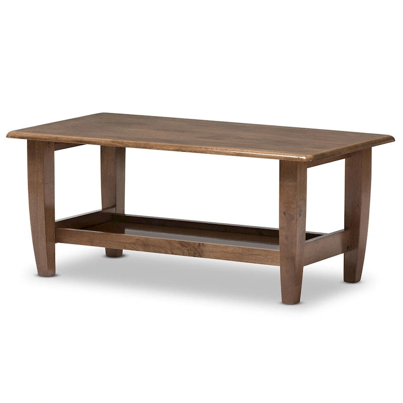 Table basse Mid-Century finition noyer avec étagère ouverte, 1 pièce