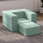 Fauteuil-lit convertible gris avec pouf, 1 personne, lit jumeau