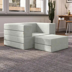Fauteuil-lit convertible gris avec pouf, 1 personne, lit jumeau