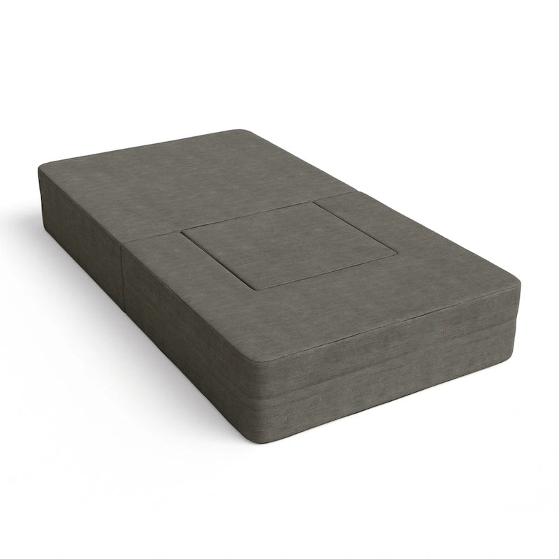 Fauteuil-lit convertible gris avec pouf, 1 personne, lit jumeau