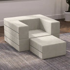 Fauteuil-lit convertible gris avec pouf, 1 personne, lit jumeau