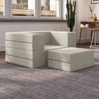 Fauteuil-lit convertible gris avec pouf, 1 personne, lit jumeau