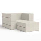 Fauteuil-lit convertible gris avec pouf, 1 personne, lit jumeau