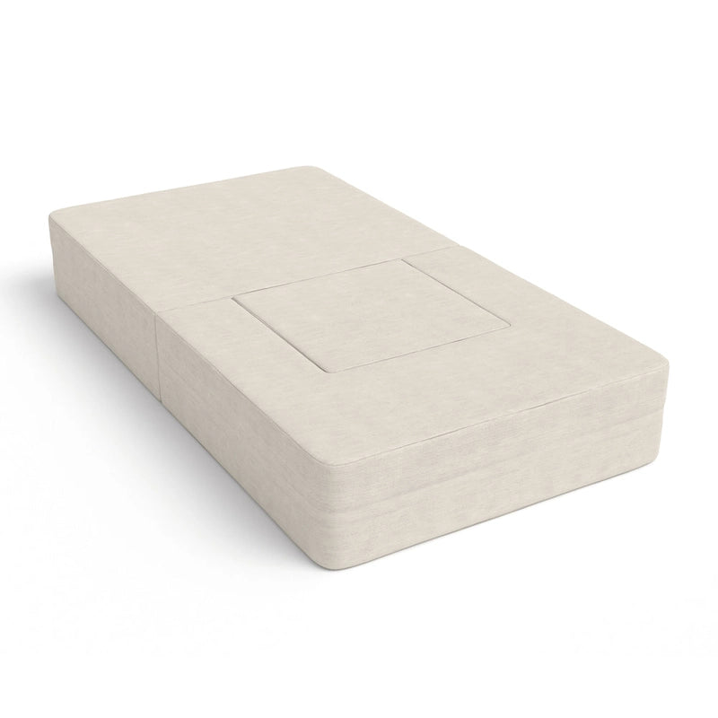 Fauteuil-lit convertible gris avec pouf, 1 personne, lit jumeau