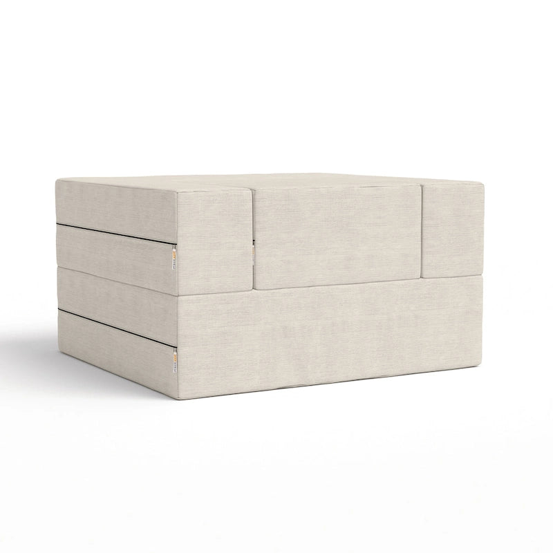 Fauteuil-lit convertible gris avec pouf, 1 personne, lit jumeau