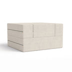 Fauteuil-lit convertible gris avec pouf, 1 personne, lit jumeau
