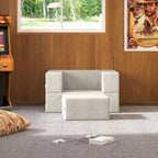 Fauteuil-lit convertible gris avec pouf, 1 personne, lit jumeau