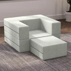 Fauteuil-lit convertible gris avec pouf, 1 personne, lit jumeau