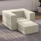 Fauteuil-lit convertible gris avec pouf, 1 personne, lit jumeau