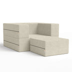 Fauteuil-lit convertible gris avec pouf, 1 personne, lit jumeau