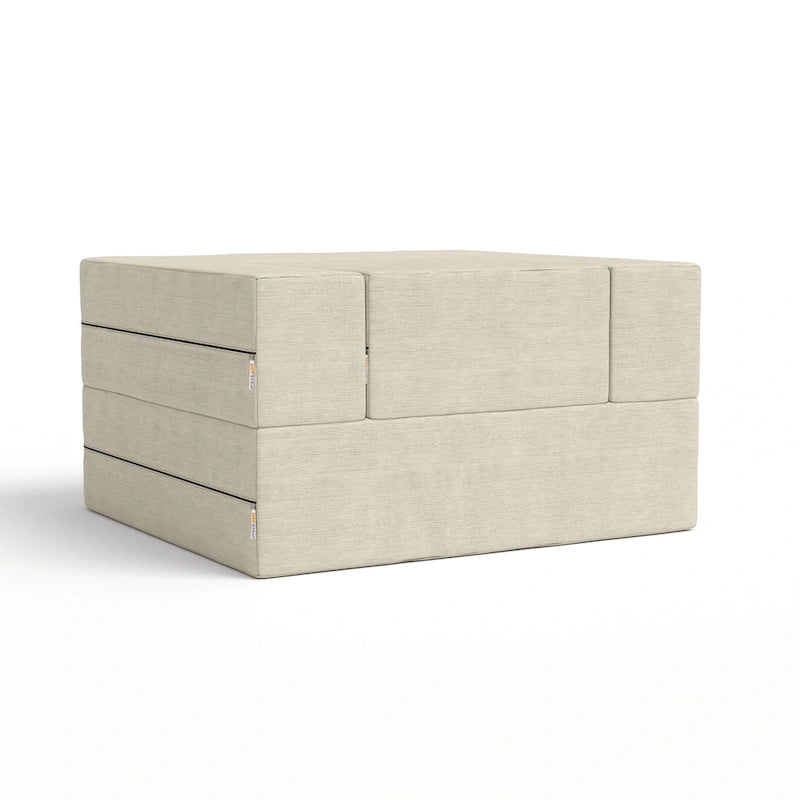 Fauteuil-lit convertible gris avec pouf, 1 personne, lit jumeau