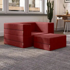 Fauteuil-lit convertible gris avec pouf, 1 personne, lit jumeau