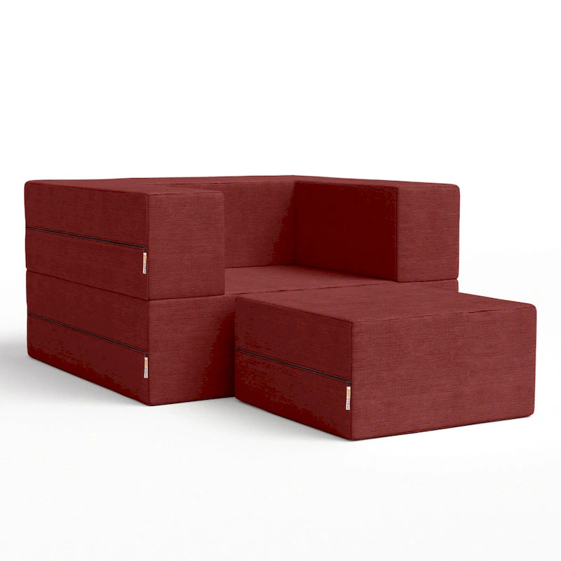 Fauteuil-lit convertible gris avec pouf, 1 personne, lit jumeau