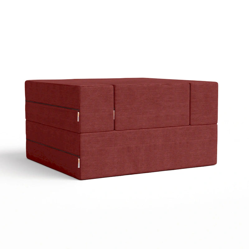 Fauteuil-lit convertible gris avec pouf, 1 personne, lit jumeau