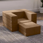 Fauteuil-lit convertible gris avec pouf, 1 personne, lit jumeau