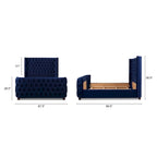 Lit capitonné à oreilles Opal Grey / Navy Blue en velours – Grand lit et très grand lit, 2 personnes