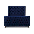 Lit capitonné à oreilles Opal Grey / Navy Blue en velours – Grand lit et très grand lit, 2 personnes